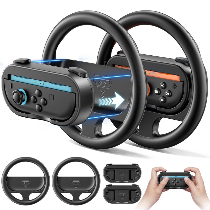 Rysker Steering Wheel & Grip for 2025 Nintendo Switch 2 JoyCon, Joy Con 2 Racing Wheel with Detachable Controller Grip for Mario Kart World 8 Deluxe, Switch Attachment Accessories Kit -2 Packs Black - Image 1